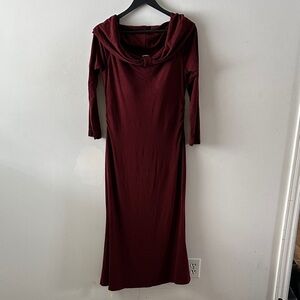 OGL Burgundy Maxi Dress with Draped Cowl Neck